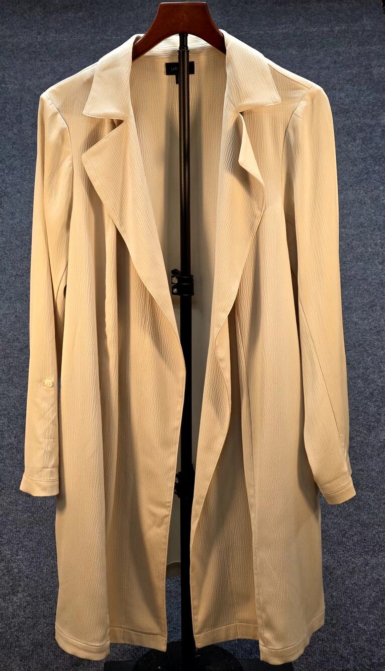 J.Jill Wearever Duster Jacket M Beige Textured Longline Blazer Travel Jacket